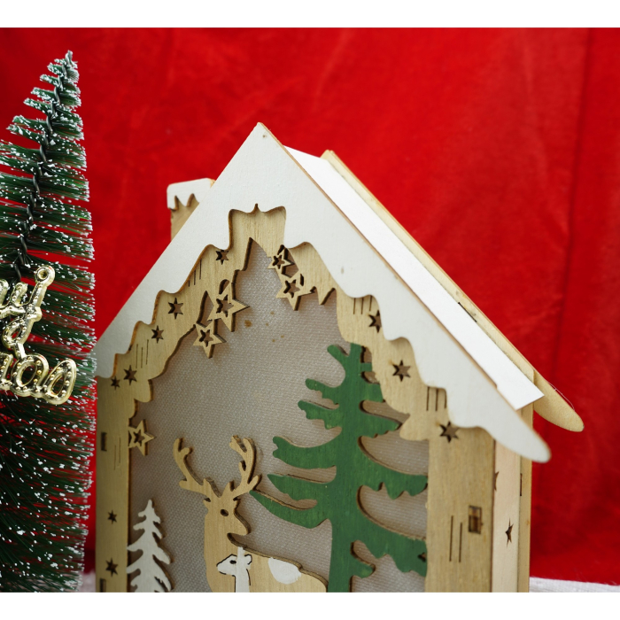 Decoratiune luminoasa, model de  Casa cu Reni, maro, lungime: 18 cm, latime: 5 cm, inaltime: 21 cm, lemn, interior/exterior [3]