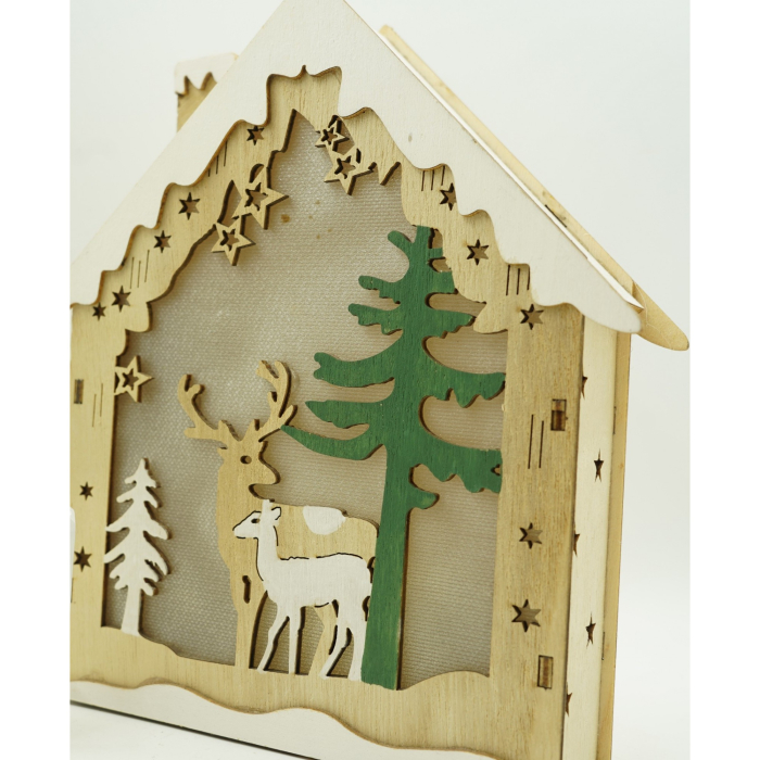 Decoratiune luminoasa, model de  Casa cu Reni, maro, lungime: 18 cm, latime: 5 cm, inaltime: 21 cm, lemn, interior/exterior [4]