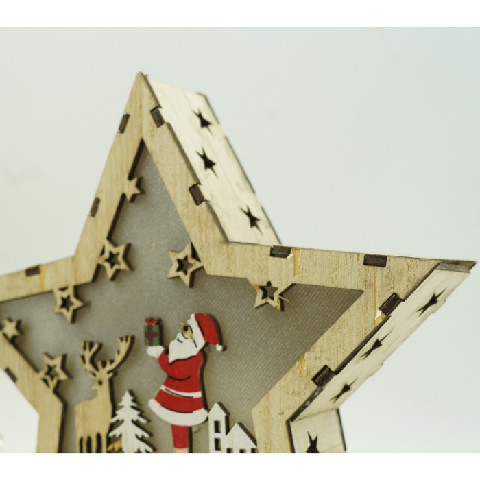 Decoratiune luminoasa, model de Stea cu Mos Craciun, maro, lungime: 18 cm, latime: 18 cm, inaltime: 4 cm, lemn, interior/exterior [4]