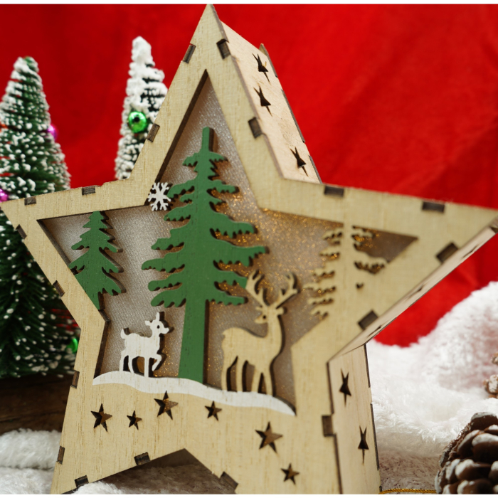 Decoratiune luminoasa, model de Stea cu Reni, maro, lungime: 18 cm, latime: 18 cm, inaltime: 4 cm, lemn, interior/exterior [4]