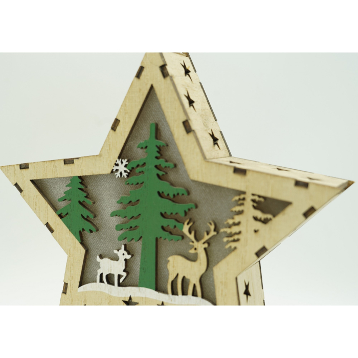 Decoratiune luminoasa, model de Stea cu Reni, maro, lungime: 18 cm, latime: 18 cm, inaltime: 4 cm, lemn, interior/exterior [3]