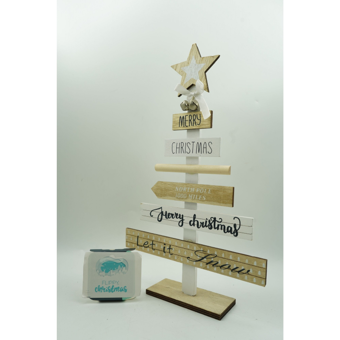 Decoratiune masa decorata, Mesaje Craciun, Crem-Alb, din Lemn, 22.5 cm x 36 cm, Interior, Flippy [3]