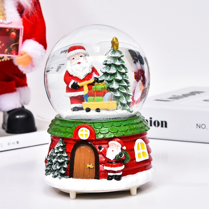 Decoratiune muzicala glob cu zapada, cu lumini si muzica, Mos Craciun, 12.5 cm, multicolor [1]