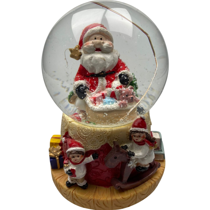 Decoratiune muzicala glob cu zapada, cu lumini si muzica, Mos Craciun si copilasi, 13 cm, multicolor [2]