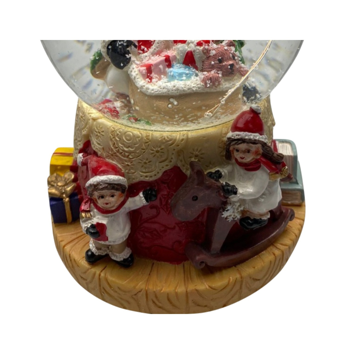 Decoratiune muzicala glob cu zapada, cu lumini si muzica, Mos Craciun si copilasi, 13 cm, multicolor [1]