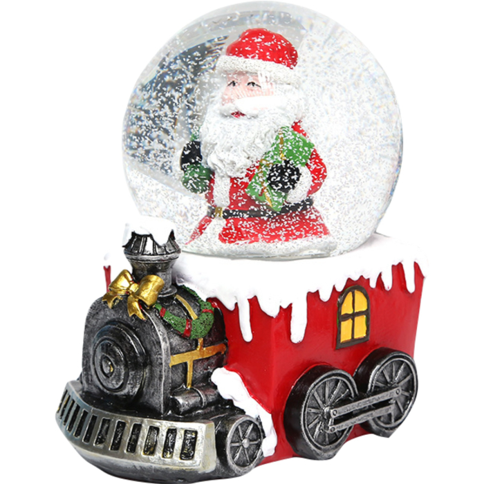 Decoratiune muzicala glob cu zapada, Mos Craciun pe tren, 10x13 cm, multicolor [1]