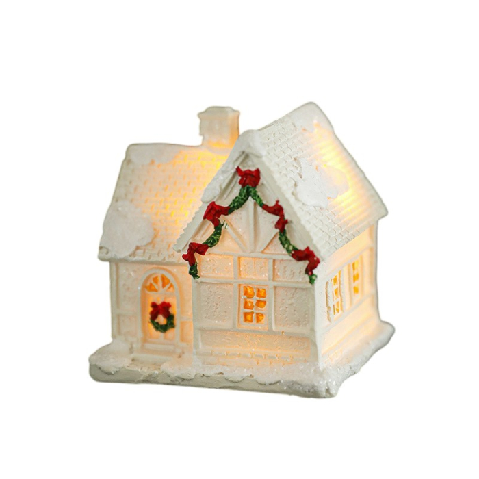 Decoratiune Ornament de Craciun, Flippy, Casuta de Craciun din Rasina, Model Casa Mica Iluminata din Interior, 5.8 x 5.5 x 4.5 cm, Alb [2]