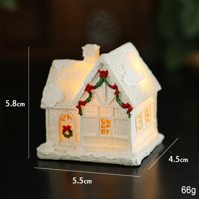 Decoratiune Ornament de Craciun, Flippy, Casuta de Craciun din Rasina, Model Casa Mica Iluminata din Interior, 5.8 x 5.5 x 4.5 cm, Alb [1]