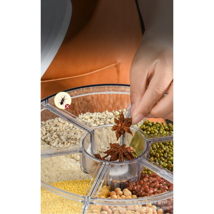 Dozator de cereale Flippy, rotativ 360, 6 compartimente, capacitate 3 L, rezistent la umezeala, inchidere etansa, verde inchis [10]