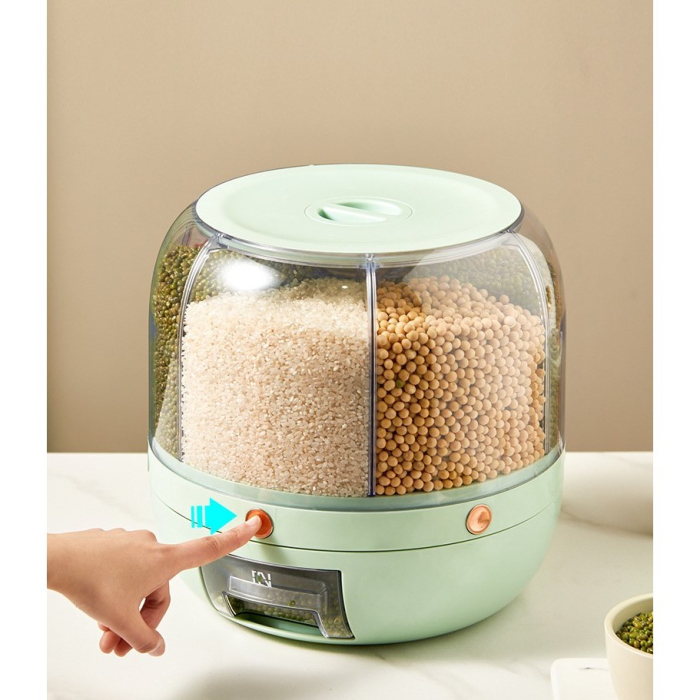 Dozator de cereale Flippy, rotativ 360, 6 compartimente, capacitate 6 L, rezistent la umezeala, inchidere etansa, verde deschis [3]
