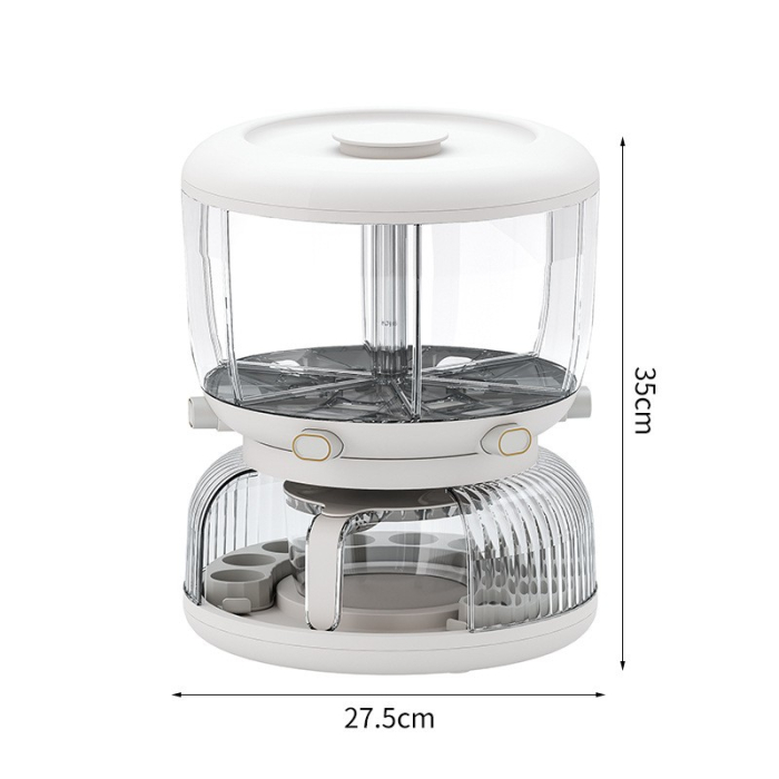 Dozator etajat de cereale Flippy, rotativ 360, 6 compartimente, capacitate 10L, cofrag special pentru oua, vas pentru scurgerea cerealelor, 35x27.5 cm, alb [11]
