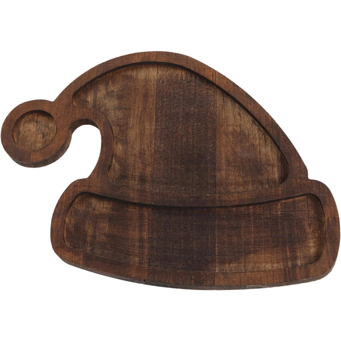 Farfurie cu Tematica de Craciun, Flippy, din Lemn, Margini Rotunjite, Model Caciula de Mos, Maro [4]