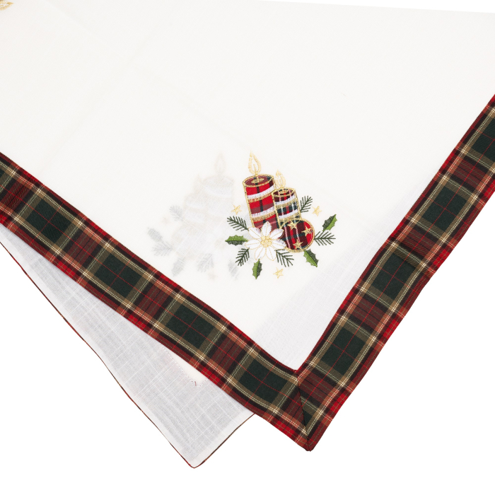 Fata de Masa Flippy, Material In Brodat, cu Motive de Craciun Lumanari, 85 x 85 cm, Alb [3]
