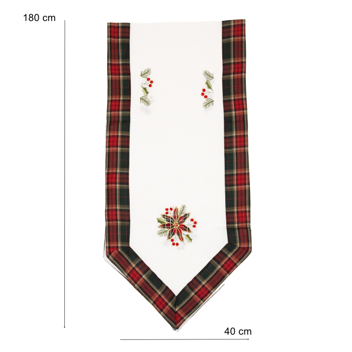 Fata de Masa Flippy, Material In Brodat, cu Motive Florale de Craciun, 180 x 40 cm, Alb [2]