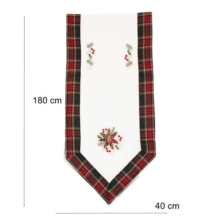 Fata de Masa Flippy, Material In Brodat, cu Motive Florale de Craciun, 180 x 40 cm, Crem [2]