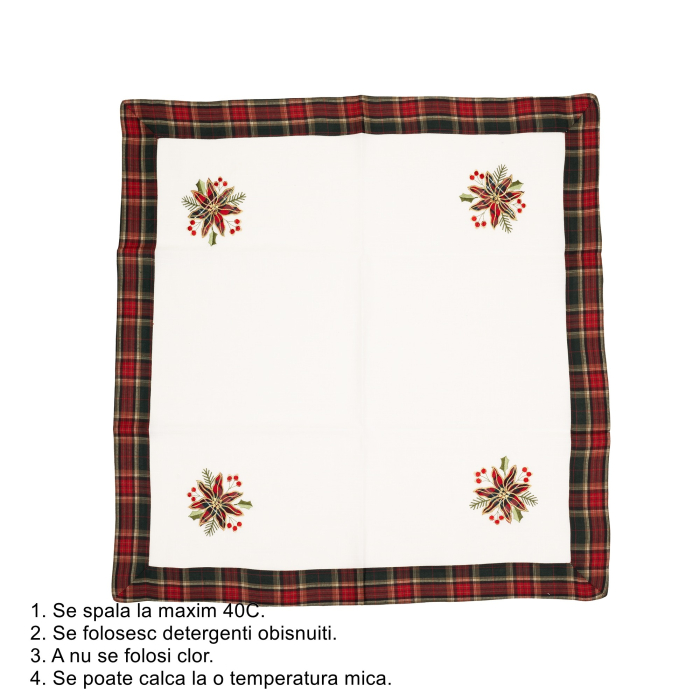 Fata de Masa Flippy, Material In Brodat, cu Motive Florale de Craciun, 85 x 85 cm, Alb [2]