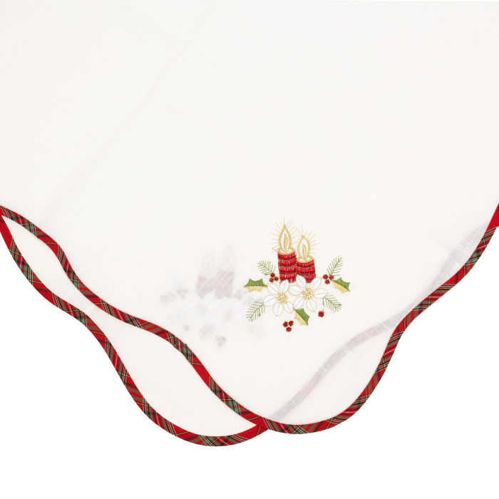 Fata de Masa Flippy, Material In Brodat, cu Motive Florale de Craciun si Lumanari, 85 x 85 cm, Alb [4]