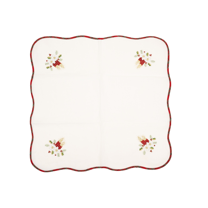 Fata de Masa Flippy, Material In Brodat, cu Motive Florale de Craciun si Lumanari, 85 x 85 cm, Alb [5]