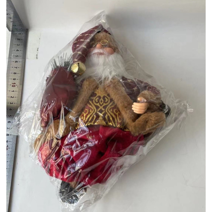 Figurina Decorativa Craciun, Flippy, Mos Craciun Asezat cu Sac si Felinar, 35 x 18 x 20 cm, Material Plastic+Textil, Interior/Exterior, Rosu/Auriu [4]