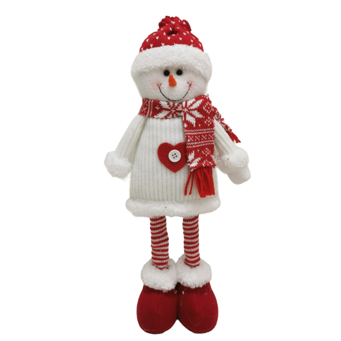 Figurina Decorativa, Pentru Craciun, Flippy, Om de Zapada, Picioare Telescopice, Inaltime Reglabila 44-54cm, Caciula cu Inimioare, Alb/Rosu [4]