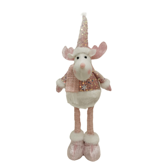 Figurina Decorativa, Pentru Craciun, Flippy, Ren, Picioare Telescopice, Inaltime Reglabila 44-54cm, Bluza cu Paiete, Roz [4]