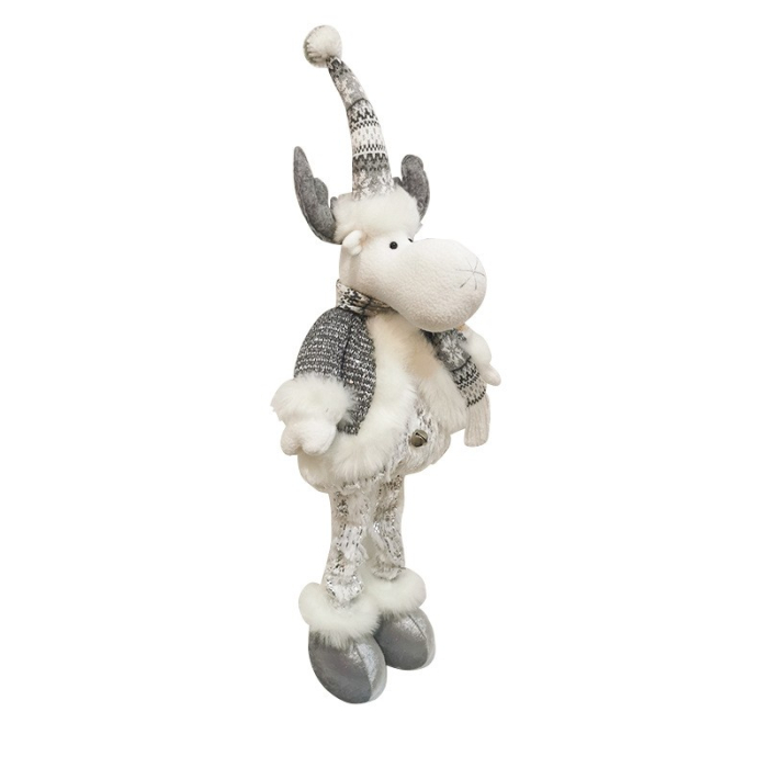 Figurina Decorativa, Pentru Craciun, Flippy, Ren, Picioare Telescopice, Inaltime Reglabila 52- 82 cm, Pantaloni Luciosi, Alb/Argintiu [4]