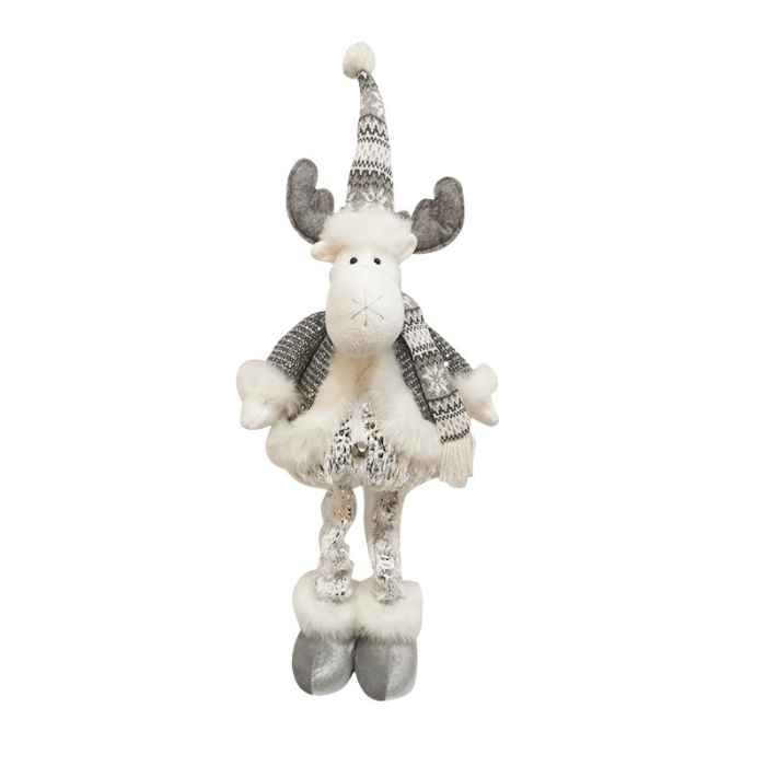 Figurina Decorativa, Pentru Craciun, Flippy, Ren, Picioare Telescopice, Inaltime Reglabila 52- 82 cm, Pantaloni Luciosi, Alb/Argintiu [6]