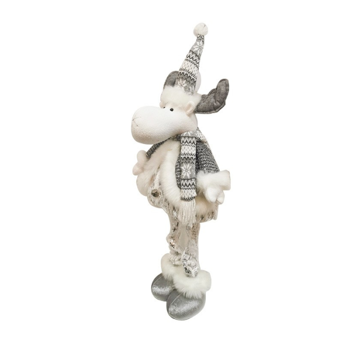Figurina Decorativa, Pentru Craciun, Flippy, Ren, Picioare Telescopice, Inaltime Reglabila 52- 82 cm, Pantaloni Luciosi, Alb/Argintiu [3]