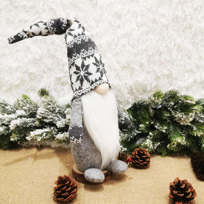 Figurina Decorativa, Pentru Craciun, Flippy, Spiridus, Omul Padurii cu Barba Lunga, Inaltime 47 cm, Gri [2]