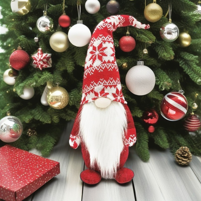 Figurina Decorativa, Pentru Craciun, Flippy, Spiridus, Omul Padurii cu Barba Lunga, Inaltime 47 cm, Rosu [5]