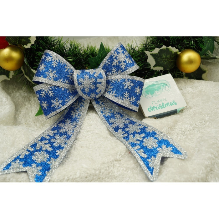 Funda pentru brad, Albastra, model de nea, cu margini argintii, 15 x 23 cm, PVC, Flippy [3]