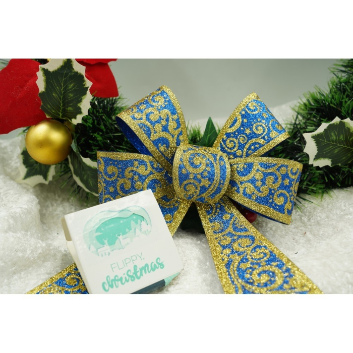 Funda pentru brad, Albastra, model spiralat, cu margini aurii, 15 x 23 cm, PVC, Flippy [4]