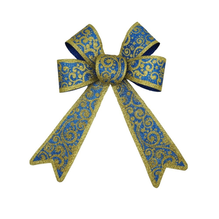 Funda pentru brad, Albastra, model spiralat, cu margini aurii, 15 x 23 cm, PVC, Flippy [1]