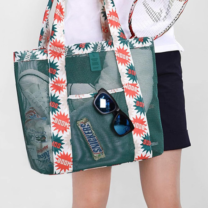 Geanta de Plaja, Flippy, din Plasa Transparenta, Imprimeu Boom, 43 x 10 x 33 cm, Model pentru Umar, Lungime Inferioara 33 cm, Verde [2]