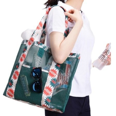 Geanta de Plaja, Flippy, din Plasa Transparenta, Imprimeu Boom, 43 x 10 x 33 cm, Model pentru Umar, Lungime Inferioara 33 cm, Verde [4]