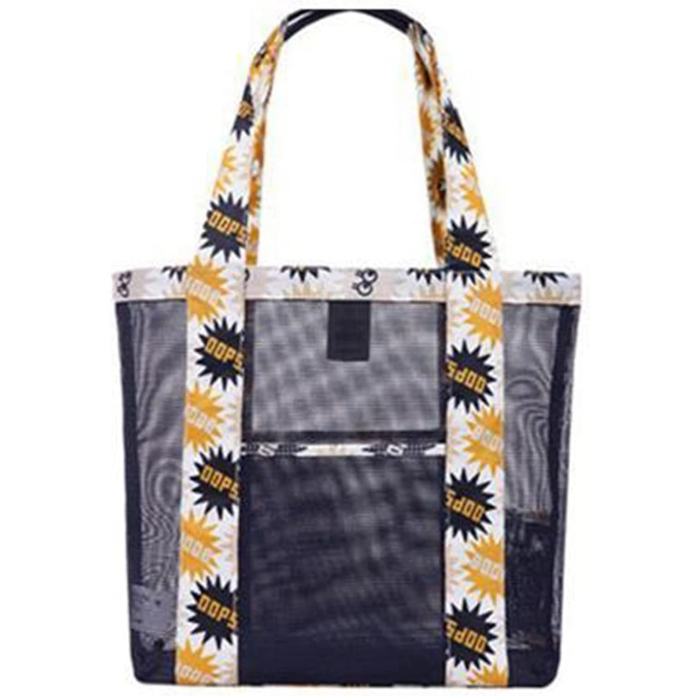 Geanta de Plaja, Flippy, din Plasa Transparenta, Imprimeu Oops, 43 x 10 x 33 cm, Model pentru Umar, Lungime Inferioara 33 cm, Negru [1]