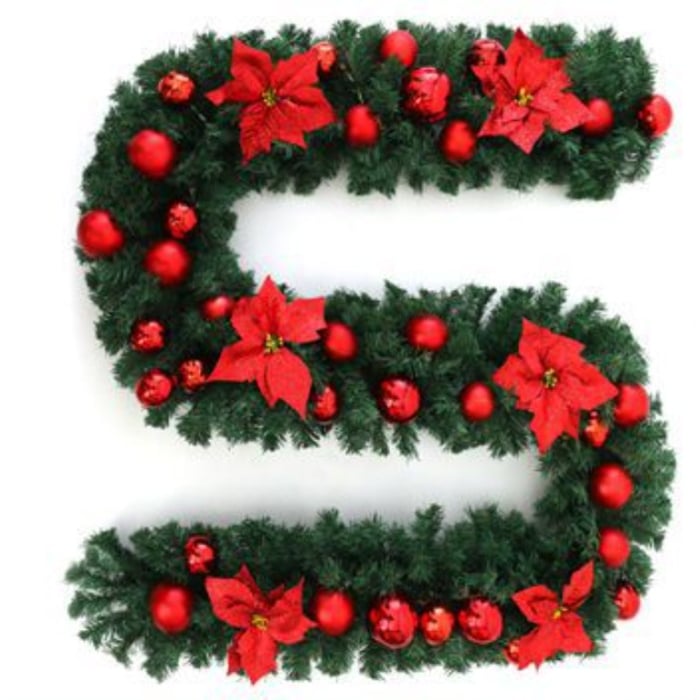 Ghirlanda decorativa Craciun cu Globuri si funde rosii, Flippy, 2,70 m, Verde [3]