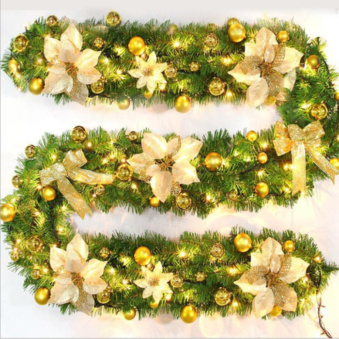 Ghirlanda decorativa Craciun, Flippy, 2,70 m, Globuri si funde aurii [4]