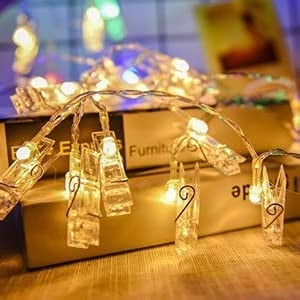 Ghirlanda Luminoasa cu 10 Clipsuri pentru Poze, Flippy, 1.5 m, cu Baterii si Telecomanda, 8 Programe, Fir Argintiu, Alb Cald [8]