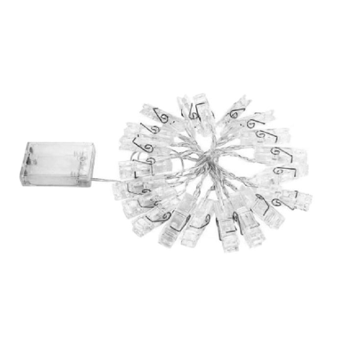 Ghirlanda Luminoasa cu 10 Clipsuri pentru Poze, Flippy, 1.5 m, cu Baterii si Telecomanda, 8 Programe, Fir Argintiu, Alb Cald [1]