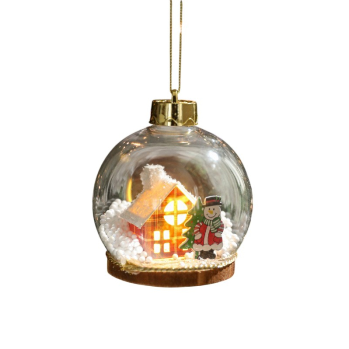 Glob pentru Bradul de Craciun LED, Flippy, Model C, Glob Transparent cu Figurina Casa si Om de Zapada iluminat LED, Diametrul 10 cm, Baza Solida, Transparent [4]