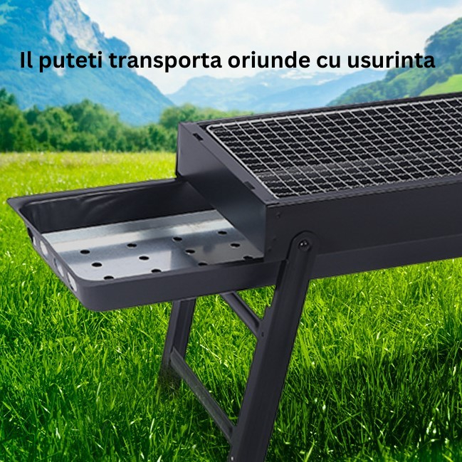 Gratar Portabil, Flippy, Confectionat din Metal, pentru Picnic, Gradina, Terasa, Camping, Dimensiuni Reduse, 60x22x23 cm, Negru [7]