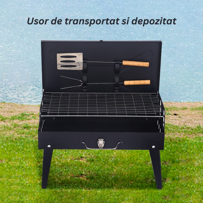 Gratar Portabil, Flippy, Pliabil, Tip Servieta, cu Accesorii pentru Gatit Incluse, Confectionat din Metal, 46x43x26 cm, Negru [6]