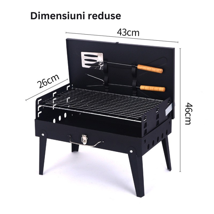 Gratar Portabil, Flippy, Pliabil, Tip Servieta, cu Accesorii pentru Gatit Incluse, Confectionat din Metal, 46x43x26 cm, Negru [7]