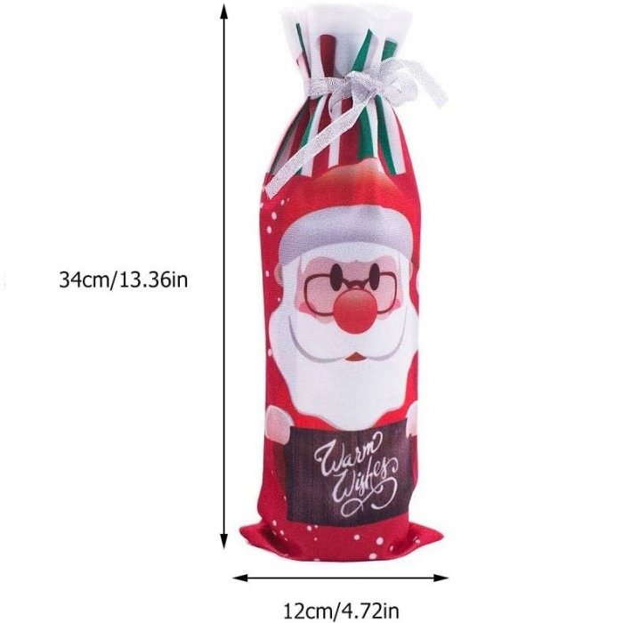 Husa Craciun pentru sticla de vin Flippy, tema Mos Craciun, material textil, 34 cm, multicolor [4]