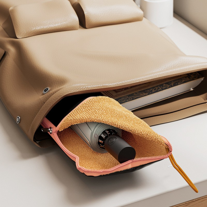 Husa Depozitare Umbrela , Impermeabila, Interior Microfibra, cu Fermoar, 28 x 12 cm, Negru/Portocaliu [8]