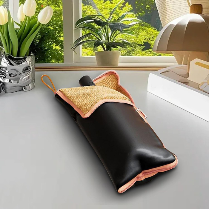 Husa Depozitare Umbrela , Impermeabila, Interior Microfibra, cu Fermoar, 28 x 12 cm, Negru/Portocaliu [6]