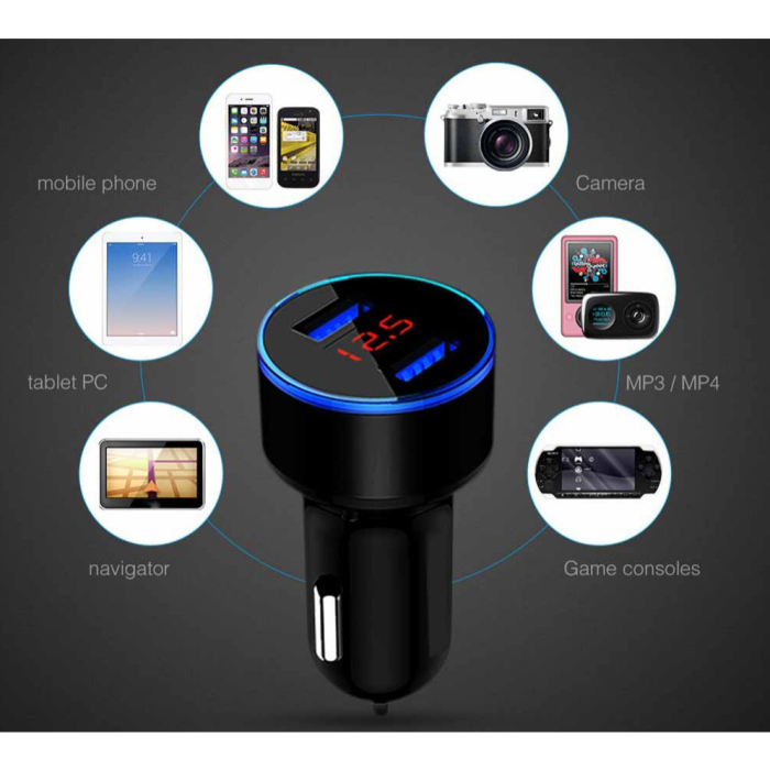 Incarcator Auto cu Afisaj Digital, Flippy, din Metal, 3.1A, Incarcare Rapida 6A PD+QC3.0, Dublu USB, Negru [2]