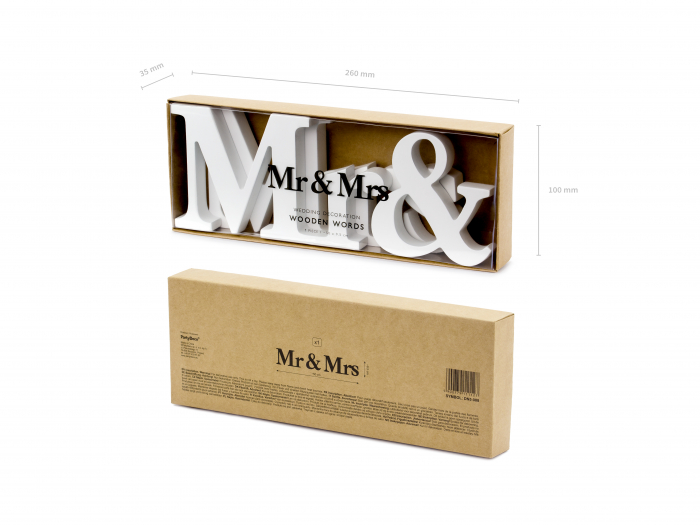 Inscripție lemn "Mr & Mrs", albă, 50x9.5cm [2]