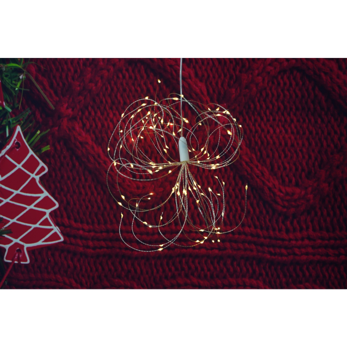 Instalatie Craciun, 150 LED-uri, alb cald, telecomanda 8 functii, cu baterii, explozie fireworks, fir cupru, interior/exterior, Flippy [2]